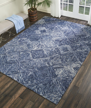 HomeRoots 8' Geometric Wool Area Rug in Denim Blue and Ivory – Stylish, Cozy, Perfect for Any Room Decor 8' X 11' 554766