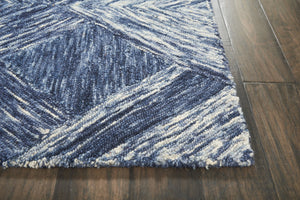 HomeRoots 8' Geometric Wool Area Rug in Denim Blue and Ivory – Stylish, Cozy, Perfect for Any Room Decor 8' X 11' 554766