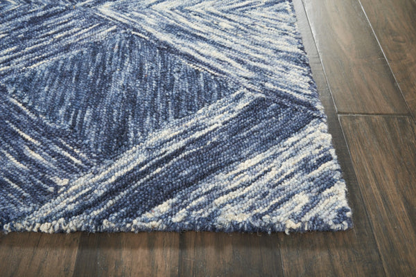 HomeRoots 8' Geometric Wool Area Rug in Denim Blue and Ivory – Stylish, Cozy, Perfect for Any Room Decor 8' X 11' 554766