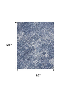 Homeroots 8' X 11' Denim Blue And Ivory Wool Geometric Area Rug  Wool 554766