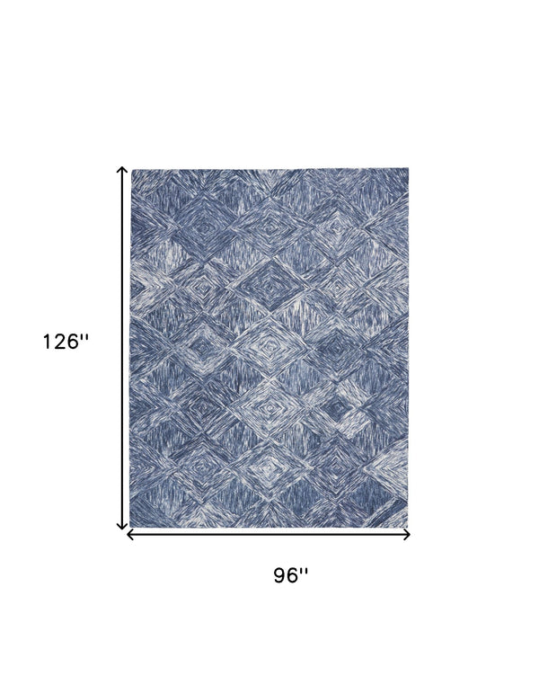 Homeroots 8' X 11' Denim Blue And Ivory Wool Geometric Area Rug  Wool 554766