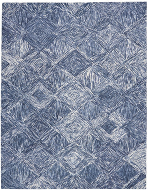 HomeRoots 8' Geometric Wool Area Rug in Denim Blue and Ivory – Stylish, Cozy, Perfect for Any Room Decor 8' X 11' 554766