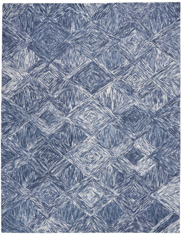 HomeRoots 8' Geometric Wool Area Rug in Denim Blue and Ivory – Stylish, Cozy, Perfect for Any Room Decor 8' X 11' 554766