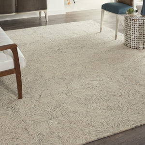 HomeRoots 5' Luxurious Ivory Tan and Gray Wool Geometric Area Rug for Contemporary Home Decor Style 8' X 11' 554767