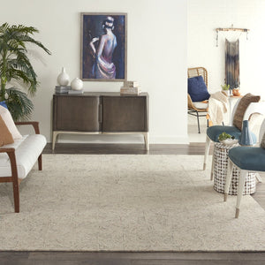 HomeRoots 5' Luxurious Ivory Tan and Gray Wool Geometric Area Rug for Contemporary Home Decor Style 8' X 11' 554767