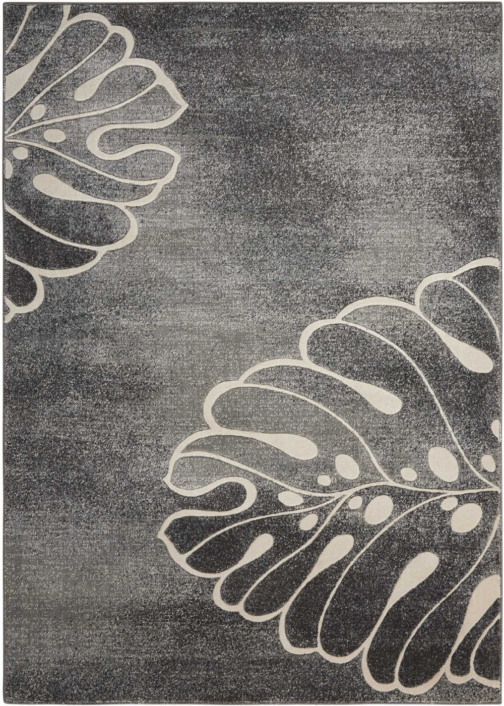 Homeroots 8' X 11' Ivory Black And Gray Botanical Leaves Area Rug  Polyester 554770