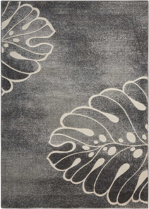 Homeroots 8' X 11' Ivory Black And Gray Botanical Leaves Area Rug  Polyester 554770