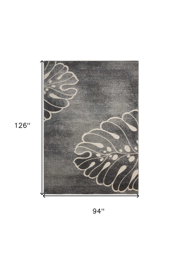 Homeroots 8' X 11' Ivory Black And Gray Botanical Leaves Area Rug  Polyester 554770