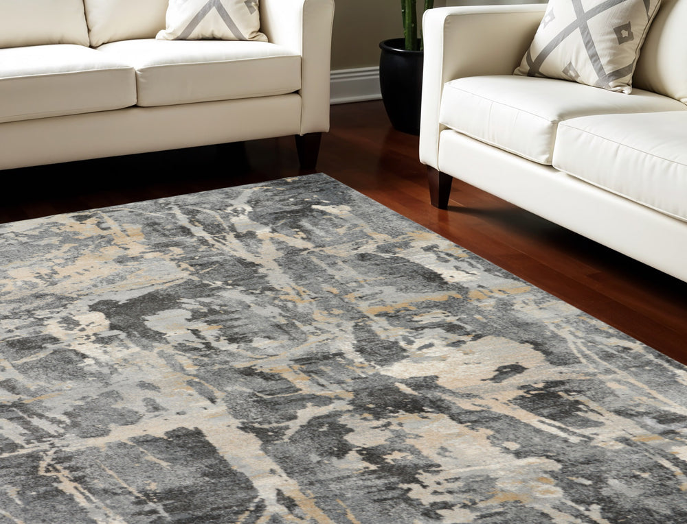Homeroots 8' X 11' Ivory Black And Gray Abstract Area Rug  Polypropylene 554771