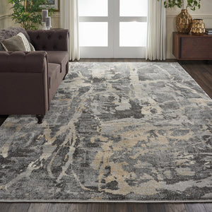 Homeroots 8' X 11' Ivory Black And Gray Abstract Area Rug  Polypropylene 554771
