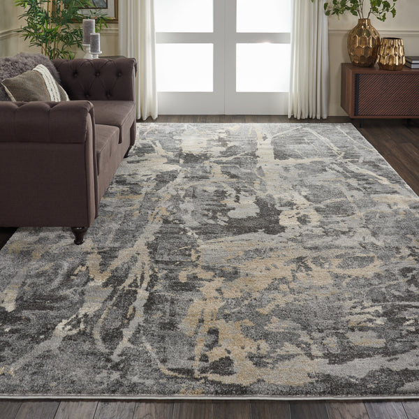 Homeroots 8' X 11' Ivory Black And Gray Abstract Area Rug  Polypropylene 554771