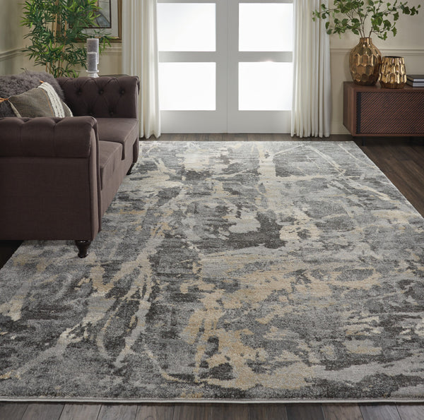 Homeroots 8' X 11' Ivory Black And Gray Abstract Area Rug  Polypropylene 554771
