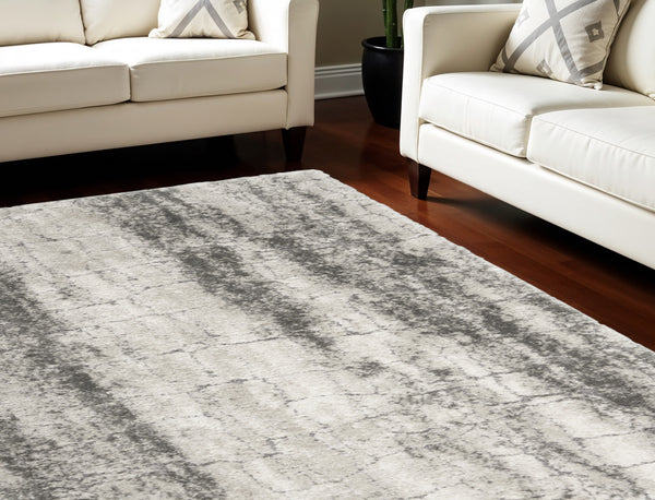 Homeroots 8' X 10' Charcoal And Ivory Abstract Shag Area Rug  Polyester 554774