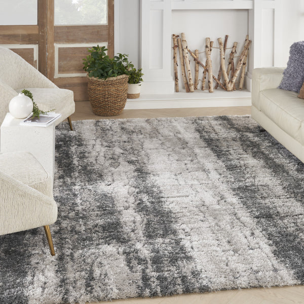 Homeroots 8' X 10' Charcoal And Ivory Abstract Shag Area Rug  Polyester 554774