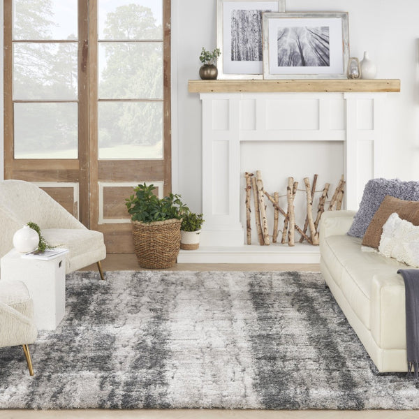HomeRoots 5' Charcoal and Ivory Abstract Shag Area Rug - Plush, Modern Design for Cozy Living Spaces and Style 8' X 10' 554774