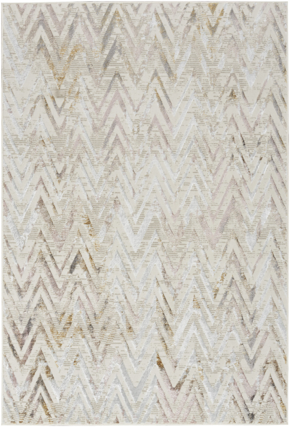 Homeroots 4' X 6' Ivory Black And Gray Chevron Distressed Non Skid Area Rug  Polyester 554785