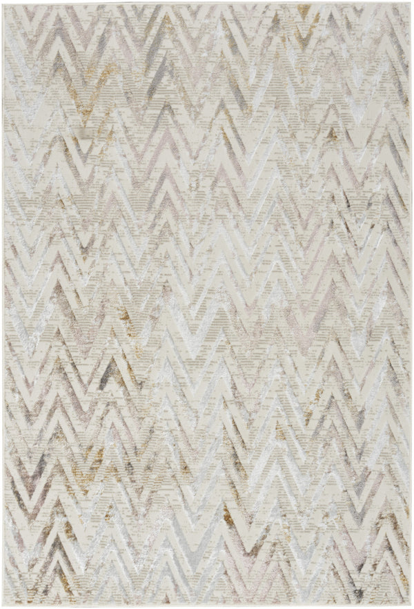 Homeroots 4' X 6' Ivory Black And Gray Chevron Distressed Non Skid Area Rug  Polyester 554785