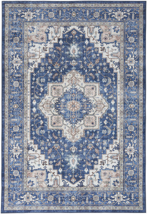 Homeroots 8' X 10' Ivory And Blue Medallion Distressed Non Skid Area Rug  Polyester 554791