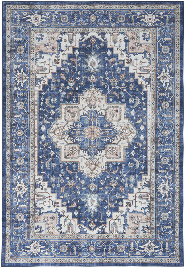 Homeroots 8' X 10' Ivory And Blue Medallion Distressed Non Skid Area Rug  Polyester 554791
