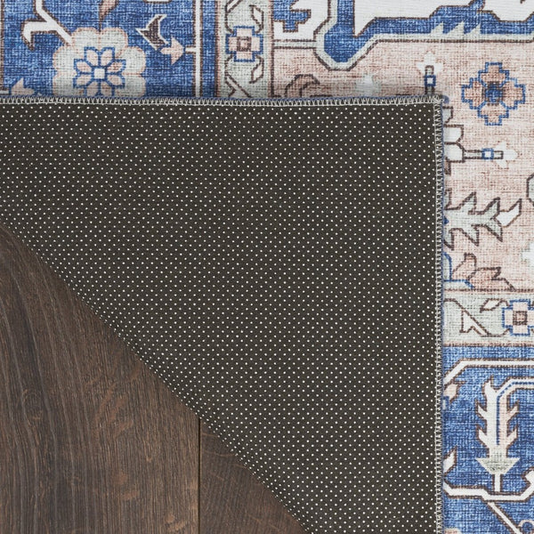 HomeRoots 8' X 10' Ivory and Blue Medallion Distressed Area Rug - Durable, Stain-Resistant, Perfect for Any Room! 554791