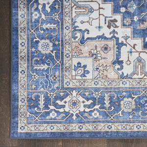 HomeRoots 8' X 10' Ivory and Blue Medallion Distressed Area Rug - Durable, Stain-Resistant, Perfect for Any Room! 554791