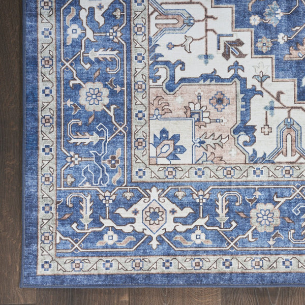 HomeRoots 8' X 10' Ivory and Blue Medallion Distressed Area Rug - Durable, Stain-Resistant, Perfect for Any Room! 554791