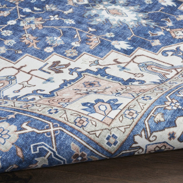 HomeRoots 8' X 10' Ivory and Blue Medallion Distressed Area Rug - Durable, Stain-Resistant, Perfect for Any Room! 554791