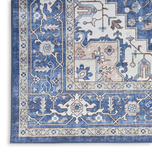 HomeRoots 8' X 10' Ivory and Blue Medallion Distressed Area Rug - Durable, Stain-Resistant, Perfect for Any Room! 554791
