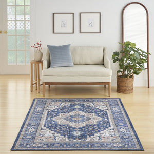 HomeRoots 8' X 10' Ivory and Blue Medallion Distressed Area Rug - Durable, Stain-Resistant, Perfect for Any Room! 554791