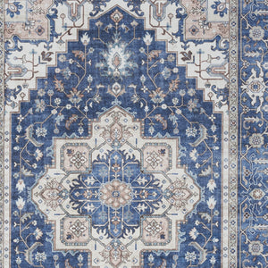 Homeroots 8' X 10' Ivory And Blue Medallion Distressed Non Skid Area Rug  Polyester 554791