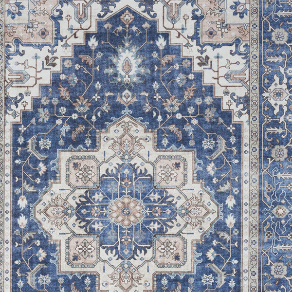 Homeroots 8' X 10' Ivory And Blue Medallion Distressed Non Skid Area Rug  Polyester 554791