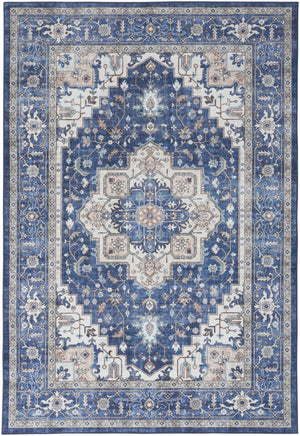 HomeRoots 8' X 10' Ivory and Blue Medallion Distressed Area Rug - Durable, Stain-Resistant, Perfect for Any Room! 554791