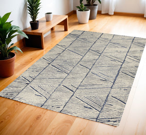 Homeroots 8' Modern Blue And White Wool Geometric Area Rug - Stain Resistant, Stylish, Perfect For Family Spaces 4' X 6' Wool 554795