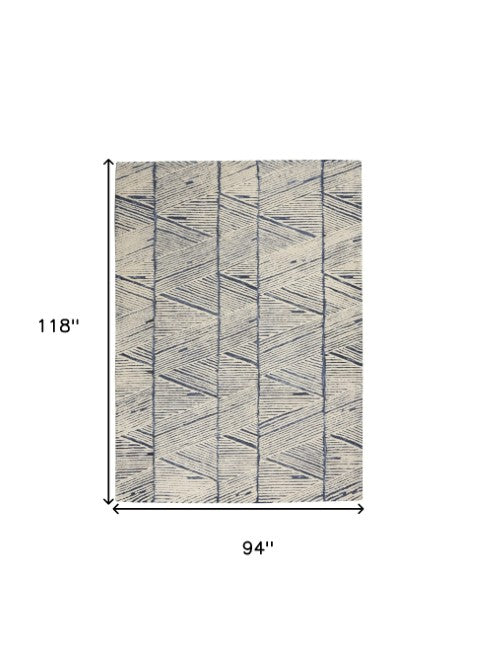 Homeroots 8' Modern Blue And White Wool Geometric Area Rug - Stain Resistant, Stylish, Perfect For Family Spaces 4' X 6' Wool 554795