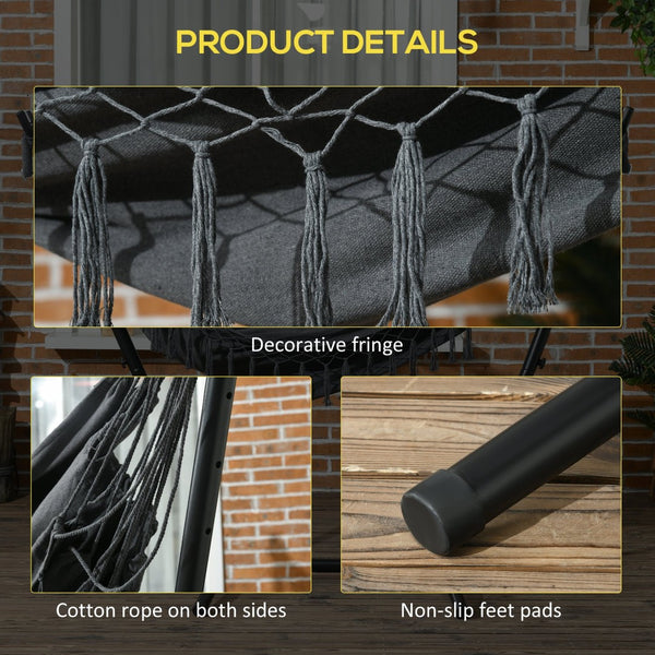 English Elm Outsunny Stylish Hammock Chair With Stand – Boho-Inspired Lounge With Headrest & Side Pocket, Dark Gray W2225P174051-GIGA