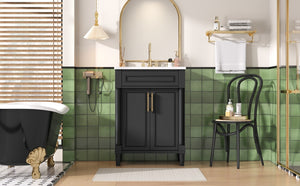 English Elm 24" Bathroom Vanity with Integrated Ceramic Sink and Adjustable Shelf, Vintage Hardware, Space-Saving Design Black N710P277711B