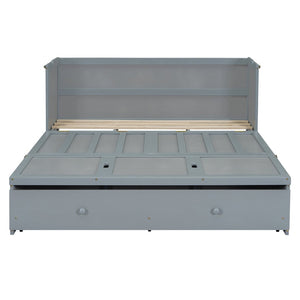English Elm Queen Murphy Wall Bed with Pull Out Drawer and Built in Usb Charging Cabinet Gray N708P205905E