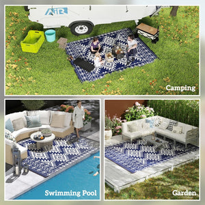 English Elm Outsunny Reversible Polypropylene Outdoor Rug Geometric Pattern Waterproof Patio Camping W2225P485554