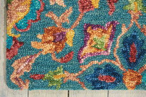 Homeroots 5' X 8' Hand-tufted Wool Area Rug In Teal Blue, Yellow & Red - Unique Floral Bohemian Decor Piece  Wool 554812