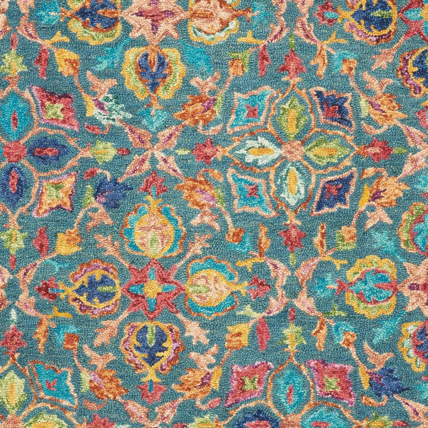 Homeroots 5' X 8' Hand-tufted Wool Area Rug In Teal Blue, Yellow & Red - Unique Floral Bohemian Decor Piece  Wool 554812