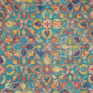 Homeroots 5' X 8' Hand-tufted Wool Area Rug In Teal Blue, Yellow & Red - Unique Floral Bohemian Decor Piece  Wool 554812