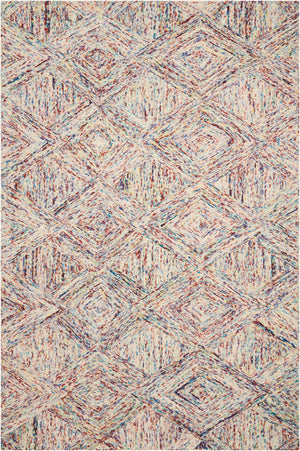 Homeroots 5' X 8' Ivory Red And Blue Wool Geometric Area Rug  Wool 554813