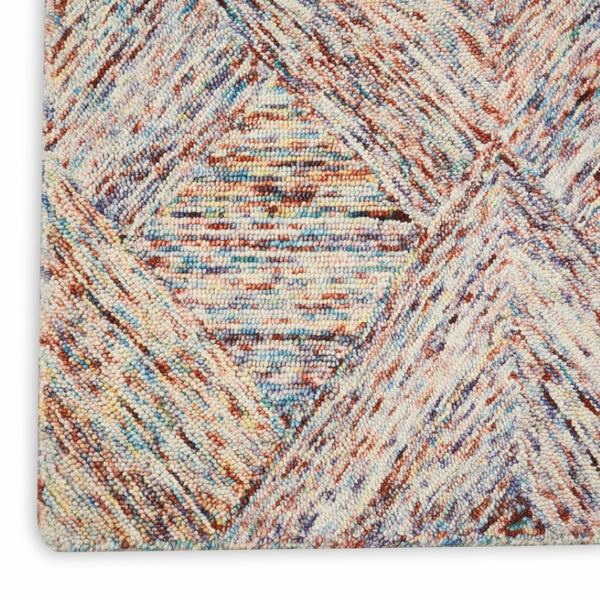 HomeRoots 8' Wool Geometric Area Rug in Bold Ivory, Red, and Blue - Modern Style for Living Spaces and More 5' X 8' 554813