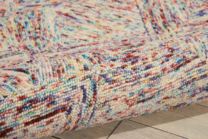 HomeRoots 8' Wool Geometric Area Rug in Bold Ivory, Red, and Blue - Modern Style for Living Spaces and More 5' X 8' 554813