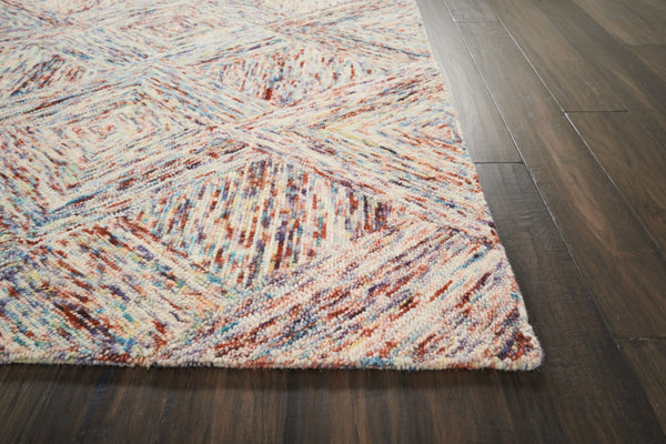 HomeRoots 8' Wool Geometric Area Rug in Bold Ivory, Red, and Blue - Modern Style for Living Spaces and More 5' X 8' 554813