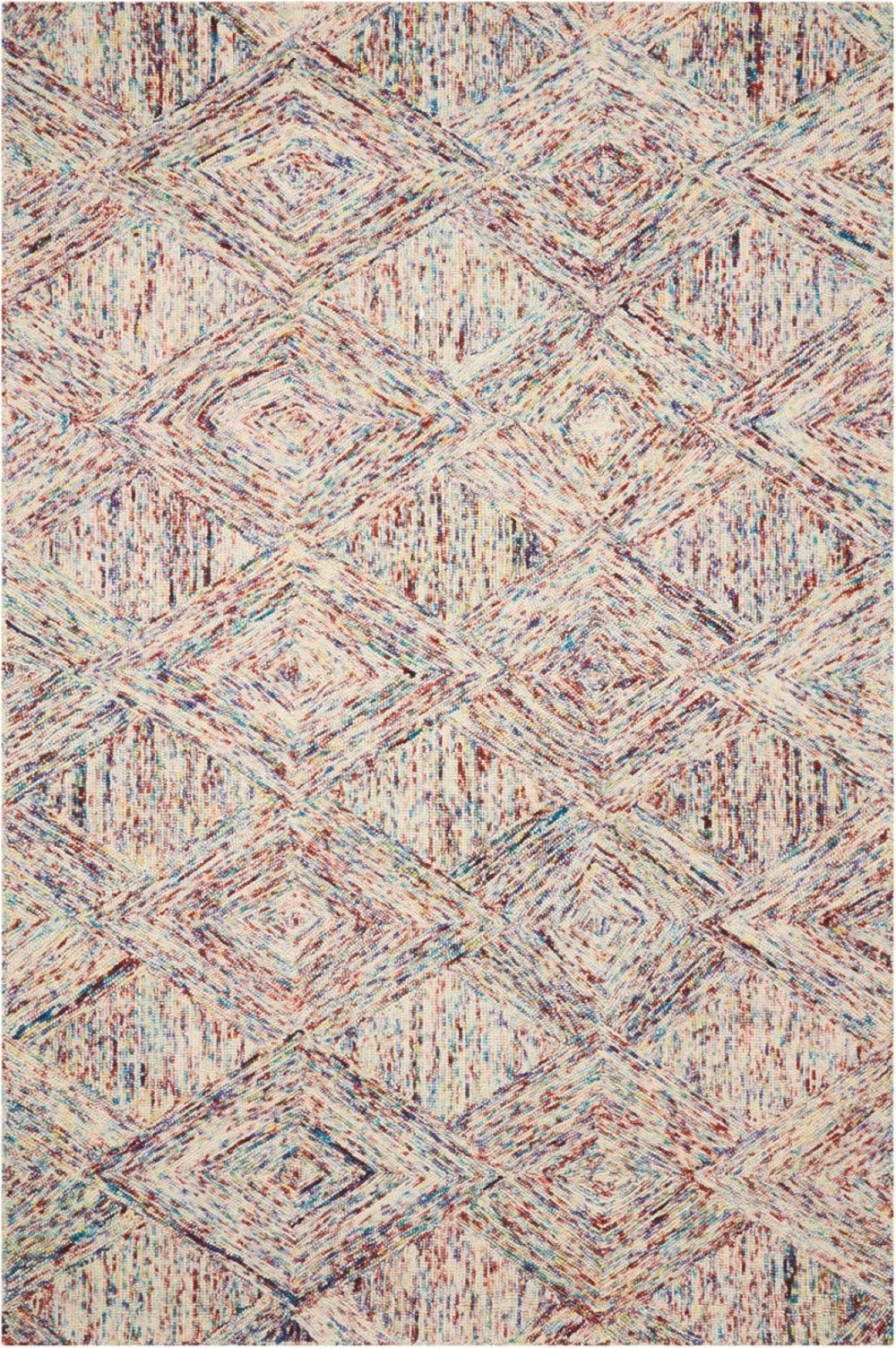 HomeRoots 8' Wool Geometric Area Rug in Bold Ivory, Red, and Blue - Modern Style for Living Spaces and More 5' X 8' 554813