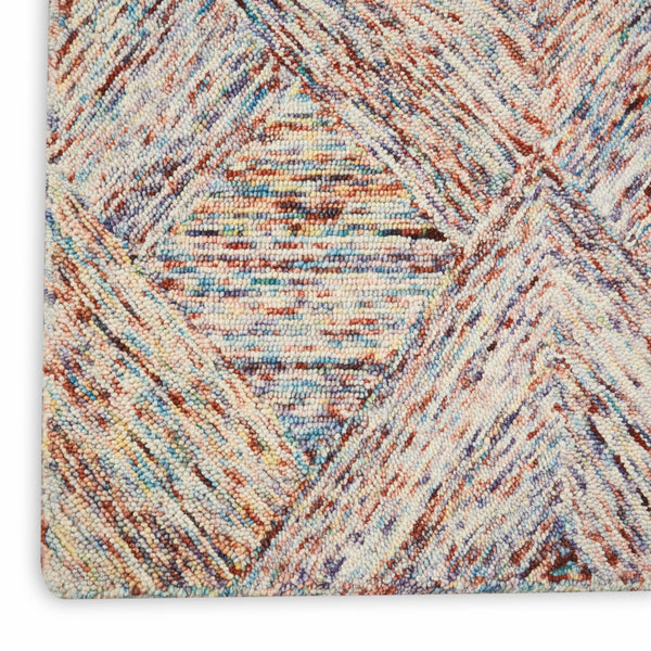 Homeroots 5' X 8' Ivory Red And Blue Wool Geometric Area Rug  Wool 554813