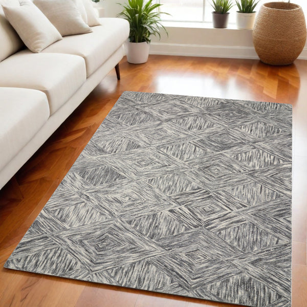 Homeroots 5' X 8' Charcoal And Ivory Wool Geometric Area Rug  Wool 554815