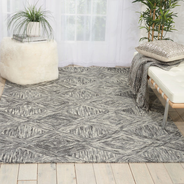 HomeRoots 8' Charcoal and Ivory Wool Geometric Area Rug - Modern Design for Living Rooms and Bedrooms 5' X 8' 554815