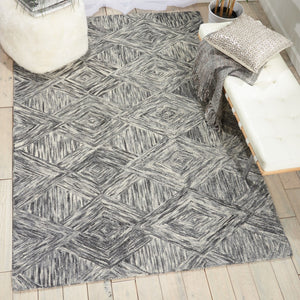 HomeRoots 8' Charcoal and Ivory Wool Geometric Area Rug - Modern Design for Living Rooms and Bedrooms 5' X 8' 554815